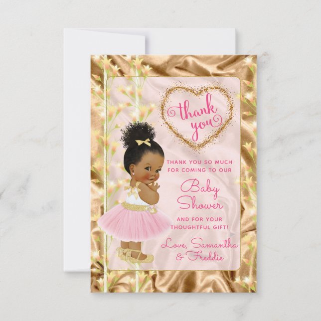 Pink & Gold Thank You Ethnic Baby Shower Card (Front)