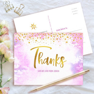 Pink Gold Thank You Sweet 16 Watercolor Birthday Postcard