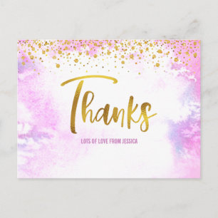 Pink Gold Thank You Sweet 16 Watercolor Birthday Postcard
