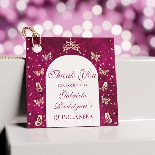 Pink Gold Tiara Butterflies 15 years old Thank You Favour Tags