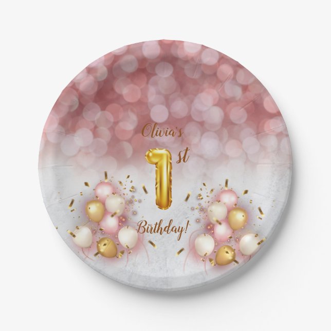 pink gold toddler birthday Paper Plate (Front)