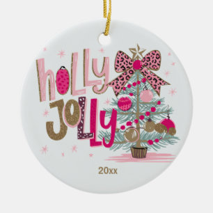 Pink Gold Tree Holly Jolly Christmas Ceramic Tree Decoration