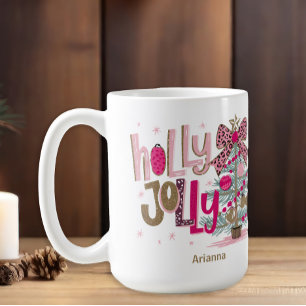 Pink Gold Tree Holly Jolly Christmas Coffee Mug
