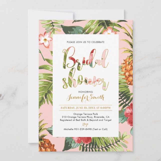 Pink & Gold | Tropical Bridal Shower Invitation (Front)