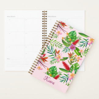 Pink Gold Tropical Florals Monstera Name Planner