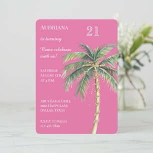 Pink Gold Tropical Palm Tree Birthday Invitation