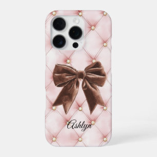 Pink Gold Tufts Brown Bow iPhone 16 Pro Case