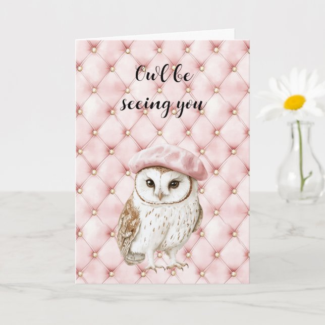 Pink Gold Tufts Owl Be Seeing You Card (Small Plant)