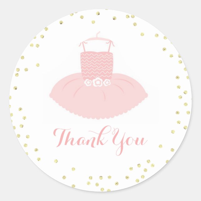 Pink & Gold Tutu Baby Shower Thank You Classic Round Sticker (Front)
