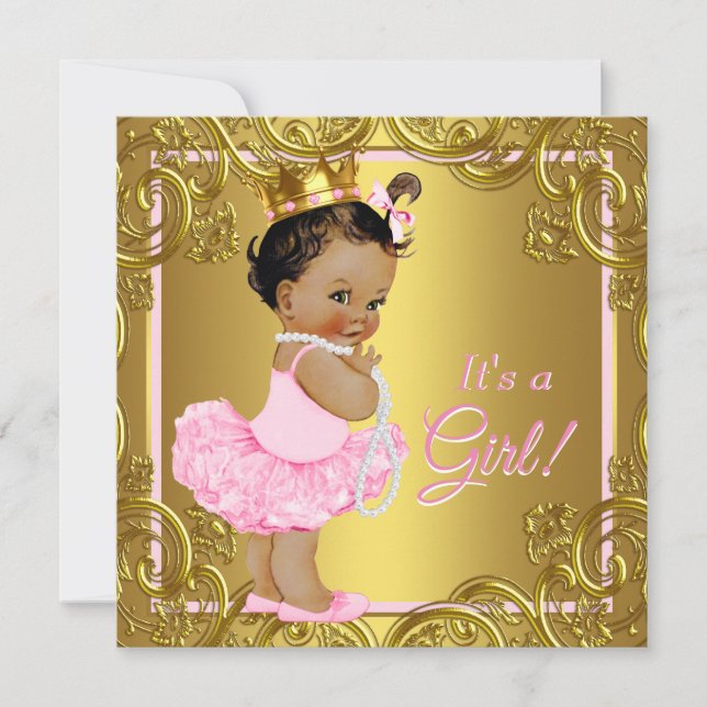 Pink Gold Tutu Ethnic Princess Baby Shower Invitation (Front)