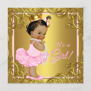 Pink Gold Tutu Ethnic Princess Baby Shower Invitation