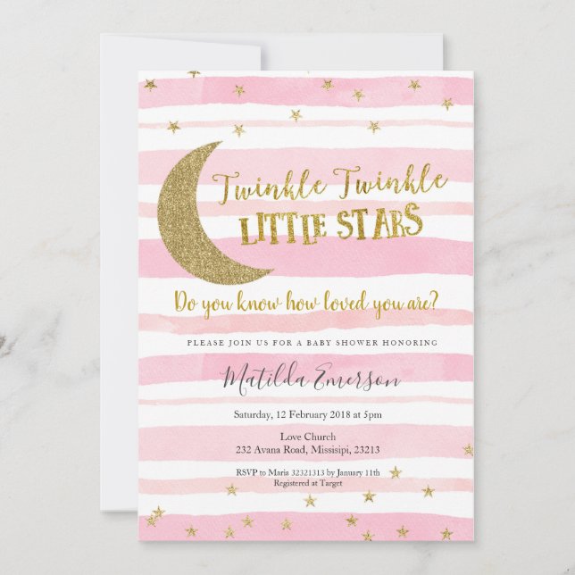 Pink Gold Twinkle Little Star Baby Shower Invitation (Front)