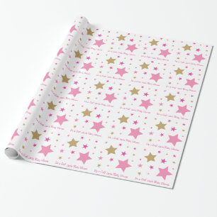 Pink & Gold Twinkle Star Baby Shower Wrapping Paper
