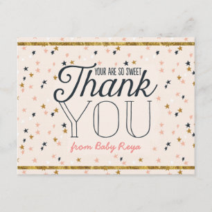 Pink & Gold Twinkle Stars Thank You Cards