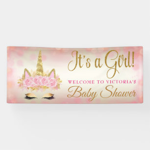 Pink Gold Unicorn Baby Shower Banner