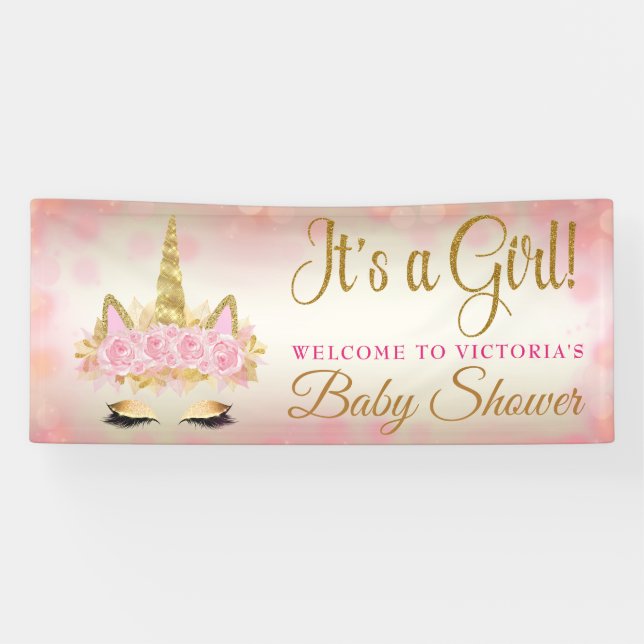 Pink Gold Unicorn Baby Shower Banner (Horizontal)