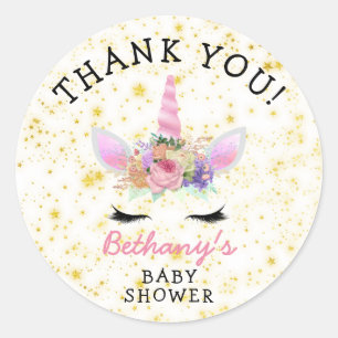 Pink Gold Unicorn Baby Shower favour Classic Round Sticker