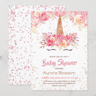 Pink & Gold Unicorn Baby Shower Invitation