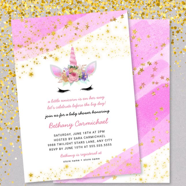 Pink Gold Unicorn Baby Shower Invitation (Creator Uploaded)