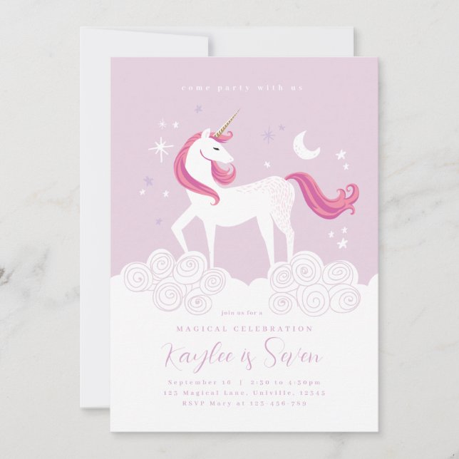Pink Gold Unicorn Birthday Party Invite Girl (Front)