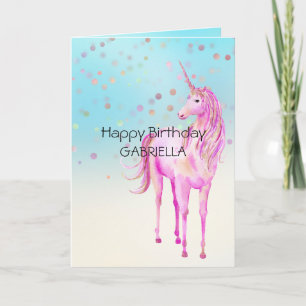 Pink Gold Unicorn Confetti Personalised Name Card