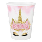 Pink Gold Unicorn Face Baby Shower Paper Cups