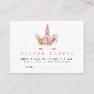 Pink & Gold Unicorn Girl Baby Shower Diaper Raffle Enclosure Card