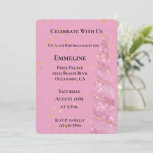 Pink Gold Unicorn Stars Birthday Invitation