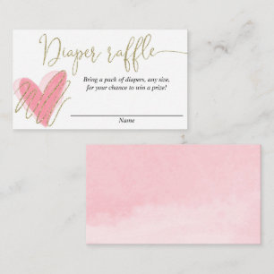 Pink gold valentines day heart diaper raffle cards