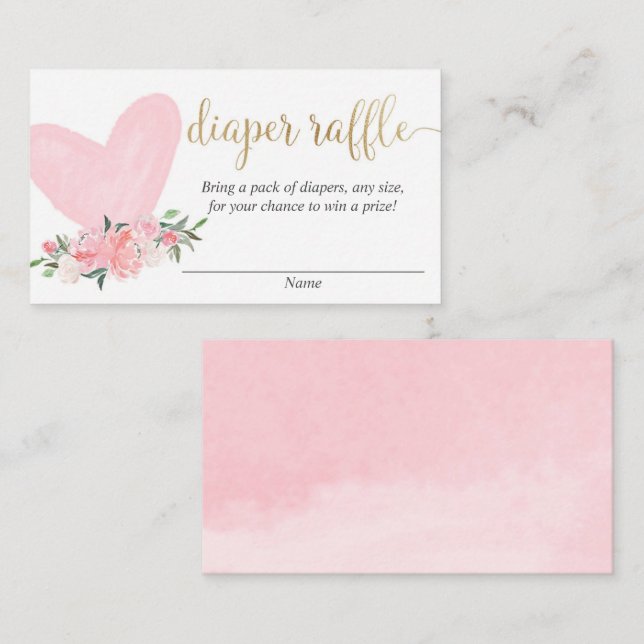 Pink gold valentines day heart diaper raffle cards (Front/Back)