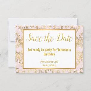PINK GOLD VICTORIAN ELEGANT SAVE THE DATE RSVP CARD
