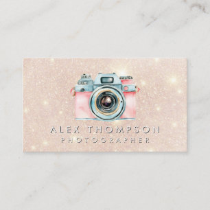 Pink Gold Vintage Camera Photographer Studio Business Card