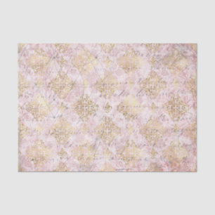 Pink Gold Vintage Damask Handwriting Decoupage Tissue Paper