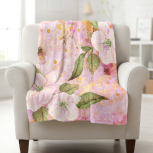 Pink gold vintage floral watercolor script stylish sherpa blanket