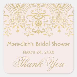Pink Gold Vintage Glamour Wedding Bridal Shower Square Sticker