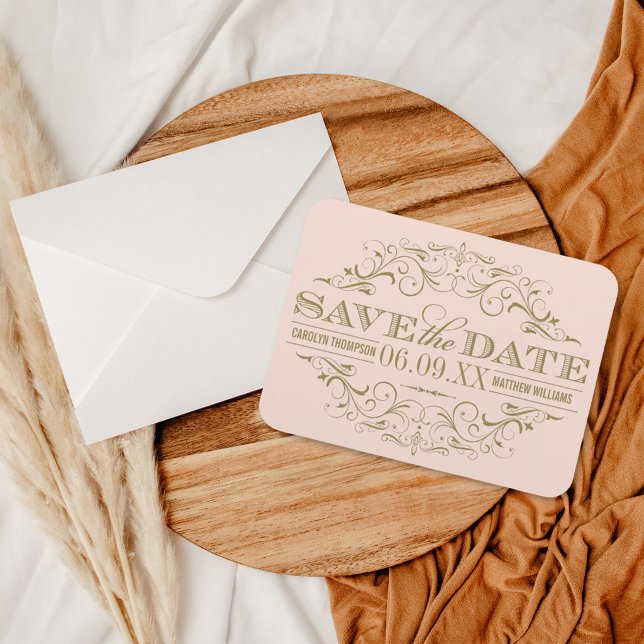 Pink Gold Vintage Scrollwork Save Date Magnet (Creator Uploaded)