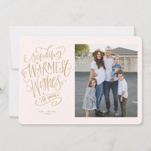 Pink Gold Warmest Wishes Holiday Photo Card