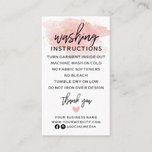 Pink Gold Washing Instructions Clothing Shirt Care Business Card
