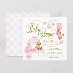 Pink Gold Watercolor Baby Shower Invitations