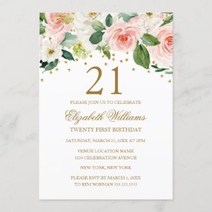 Pink Gold Watercolor Floral 21st Birthday Invitation
