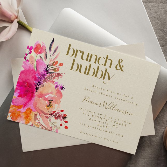 Pink Gold Watercolor Floral Bridal Shower Brunch  Invitation (Creator Uploaded)