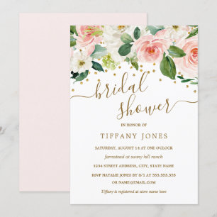 Pink Gold Watercolor Floral Bridal Shower Invitation