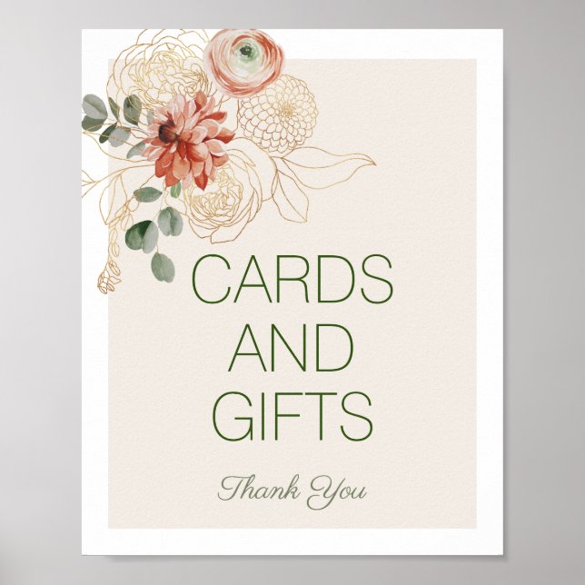 Pink Gold Watercolor Floral Cards & Gifts Sign (Front)