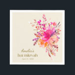 Pink Gold Watercolor Floral Elegant Bat Mitzvah Napkin<br><div class="desc">Pink Gold Watercolor Floral Elegant Bat Mitzvah Napkins</div>