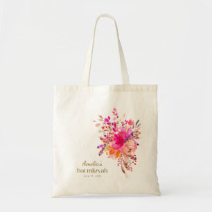 Pink Gold Watercolor Floral Elegant Bat Mitzvah Tote Bag