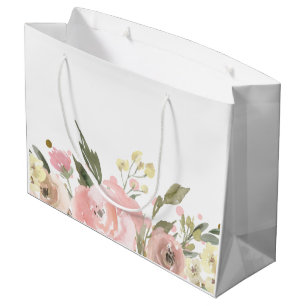 Pink Gold Watercolor Floral Large Gift Bag