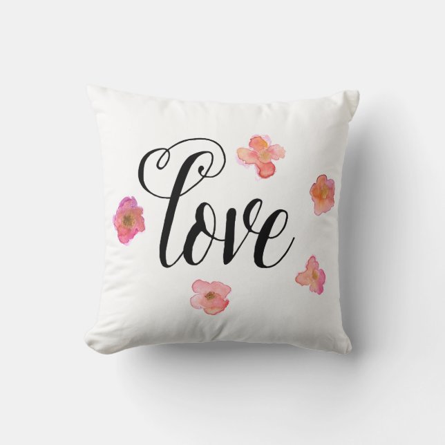 Pink Gold Watercolor Floral Love Cushion (Front)
