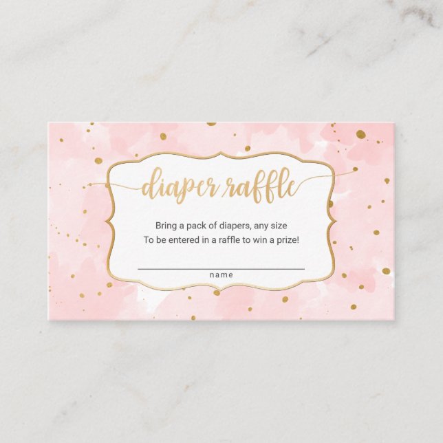 Pink Gold Watercolor girl diaper raffle ticket (Front)
