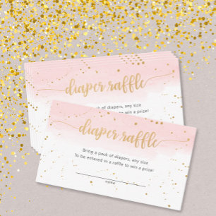 Pink Gold Watercolor girl diaper raffle ticket Enclosure Card