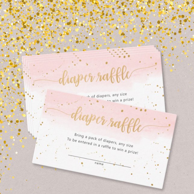 Pink Gold Watercolor girl diaper raffle ticket Enclosure Card (Creator Uploaded)